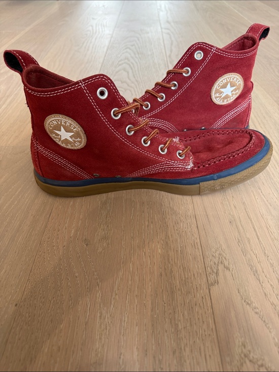 Converse Other - Converse Red Suede High-Top Moc Toe Sneakers
